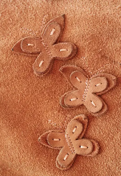 Leather Handmade Butterflies Broen Background — Stock Photo, Image