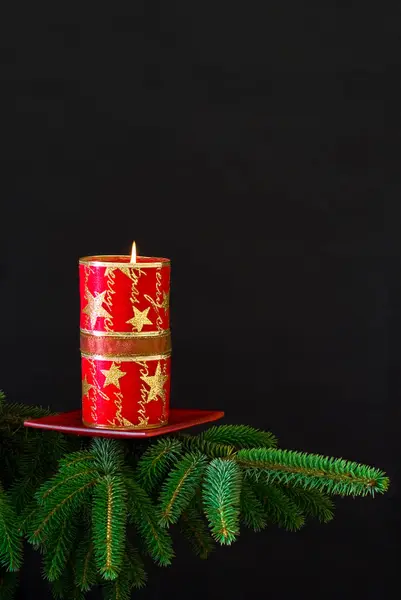 Red Candle Spruce Branches — Stock Photo, Image