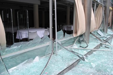 close-up shot of Damages after terror attack