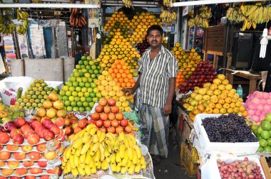 Mumbai, Hindistan 'da meyve satıcısı.