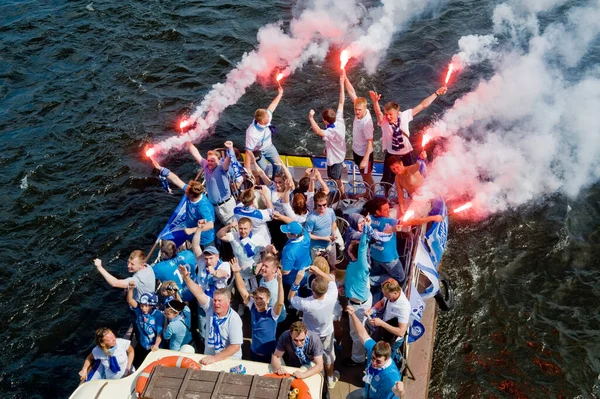 Football Fans Flags Boat — Stock Photo, Image