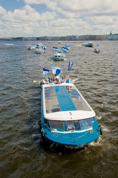 Football Fans Flags Boats Russia — Stock Photo, Image