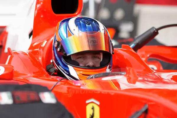 Driver Ferrari Racing Car Background — Stock Photo, Image