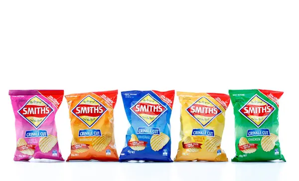 Smiths Crinkle Cut Potato Chips Varieties White Background — Stock Photo, Image