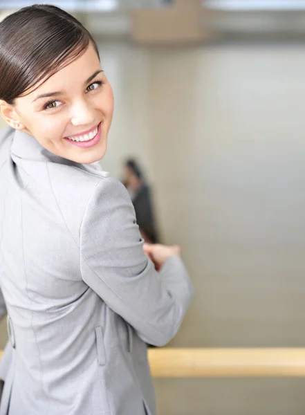 Happy Business Woman Blurred Background — Stock Photo, Image