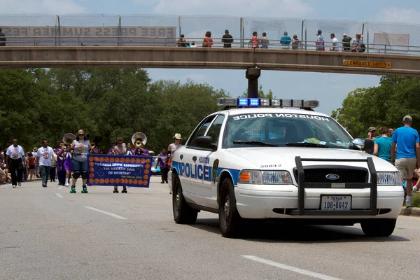 Polisbil Och Människor 2011 Art Car Parade Street Festival Houston — Stockfoto