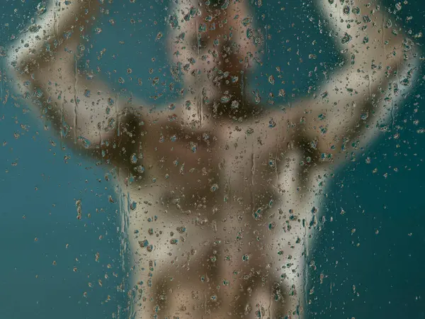 Beau Jeune Homme Prenant Une Douche — Photo