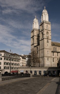 Zürih, İsviçre - 17 Mart 2009: Romanesk tarzı kilise Gromnster
