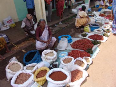 Hindistan 'da sokak pazarında baharatlar