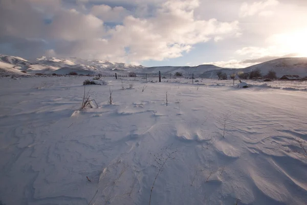 Ein Verschneiter Wintermorgen Ebene Landschaft Schnee Outdoor Szene — Stockfoto