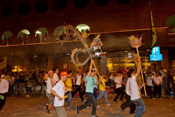 Tai Hang Fire Dragon Dance Nachts Hong Kong — Stockfoto