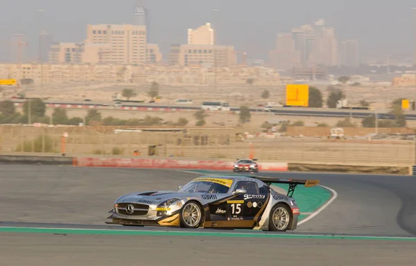 Corridas Carros Velocidade Horas Corrida Autódromo Dubai Janeiro 2012 — Fotografia de Stock