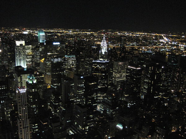 New York by night, aerial view