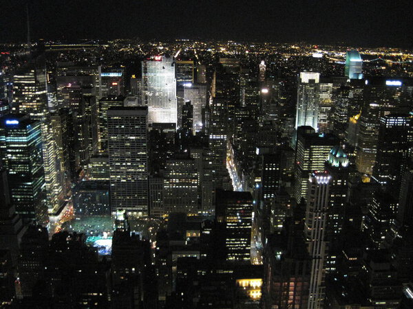 New York by night, aerial view