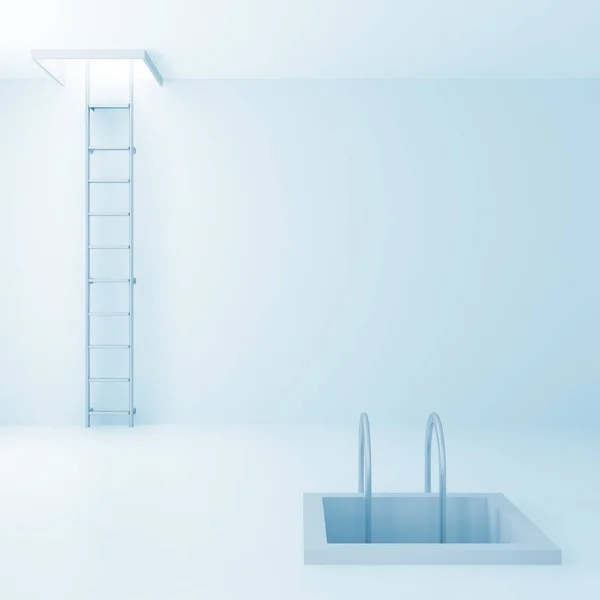 Ladders Naar Boven Naar Beneden Een Lichte Kamer — Stockfoto