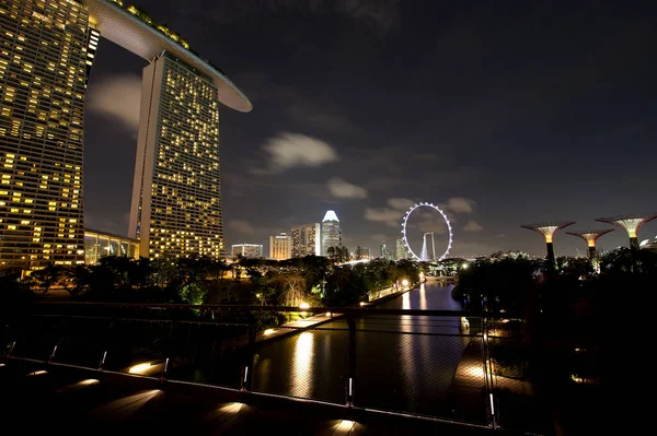 Stadtgebäude Singapur Nachts Illumination — Stockfoto