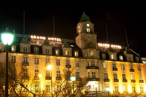 Grand Hotel Oslo Norway Winter Night — Stock Photo, Image