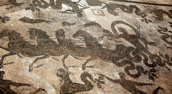 Antike Römische Neptun Streitwagen Mosaikboden Ostia Antica Rom — Stockfoto