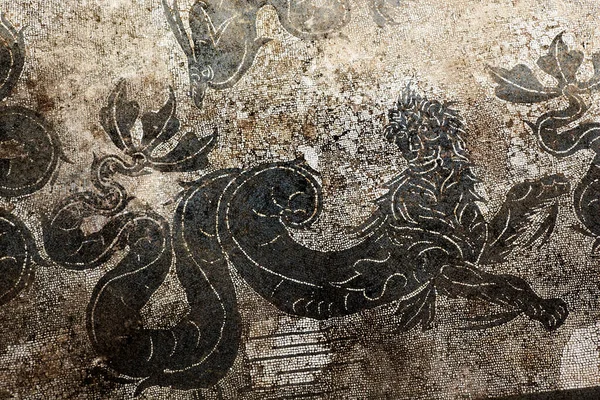 Ancient Roman Dragon Mosaic Floor Ostia Antica Roma Itália — Fotografia de Stock