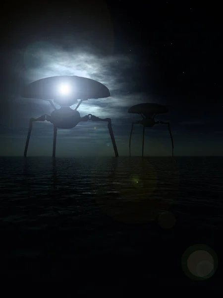 Trépieds Extraterrestres Dans Océan Illustration Colorée — Photo