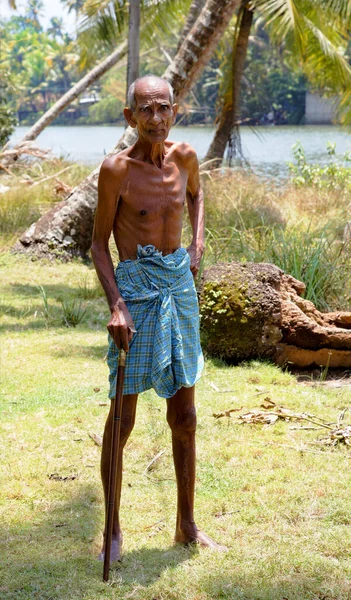 Indigenous Old Man Walking Stick Kerala India — Stock Photo, Image