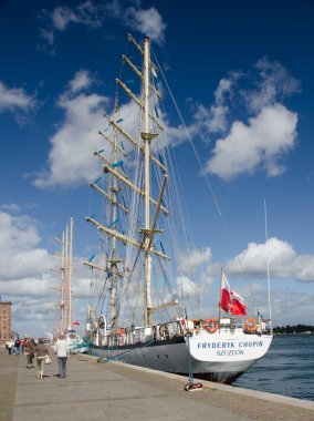 Fryderyk Chopin yacht in harbor, Poland