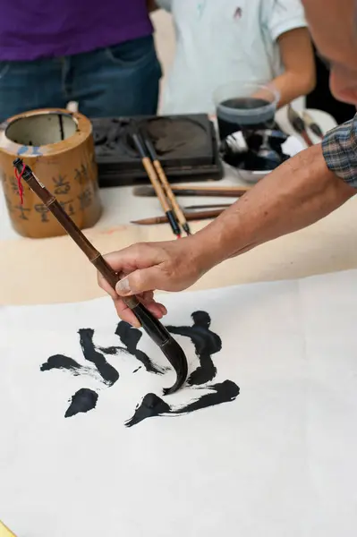 Chinese artist writing close up