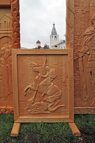 Wooden Icons Street Exhibition — Stock Photo, Image