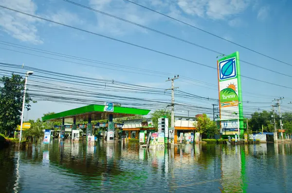 Gas Station Its Worst Flooding — Stock Photo, Image