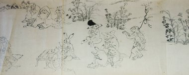 Chj-jinbutsu-giga arka planda eski sanat eserleri, kapatın.