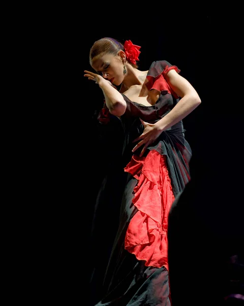Spanish Flamenco Dancer Black Background — Foto Stock