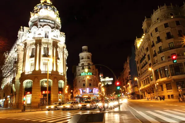 Gran Madrid Spanya Gece Sokakta — Stok fotoğraf