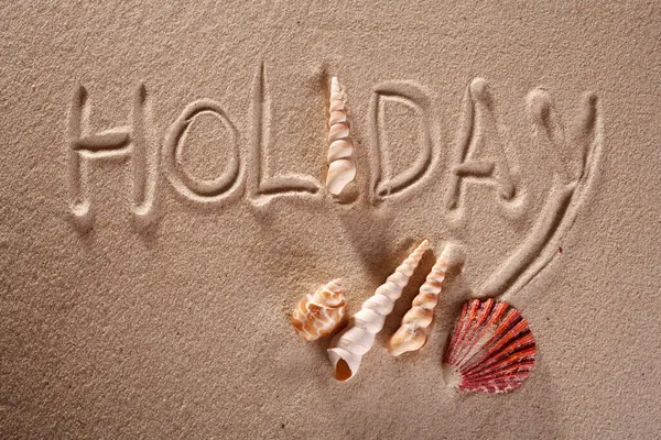 Parola Vacanza Sulla Spiaggia Sabbia — Foto Stock