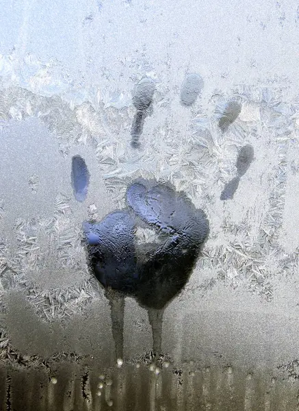 Handprint Ice Window — Stock Photo, Image