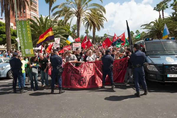Las Palmas Spainmarch Unidentified Workers Protesting New Labor Reforms Austerity — Zdjęcie stockowe