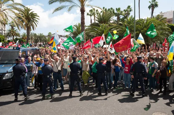 Las Palmas Spain March Unidentified Workers Protesting New Labor Reforms — Zdjęcie stockowe
