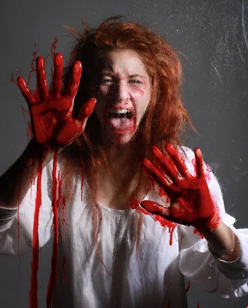 Horror Themed Image Bleeding Freightened Woman — Stock Photo, Image