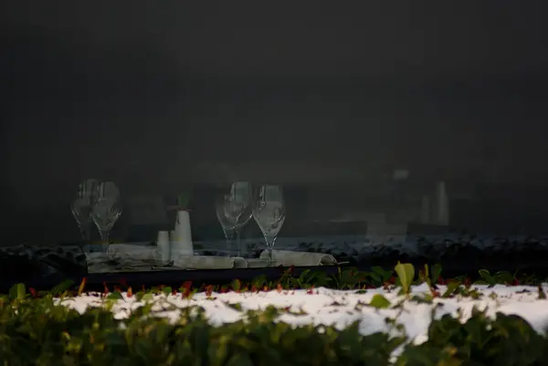 Wine Glasses White Background Blurred Lights — Stock Photo, Image
