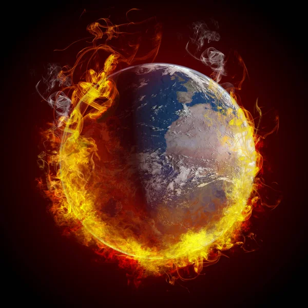 Global Warming Concept Planet Earth Burning Fire — Stock Photo, Image