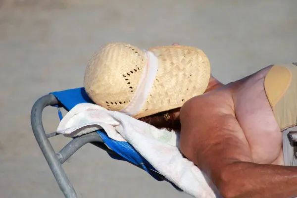 Senior Woman Sunbathing Beach — Stock Photo, Image