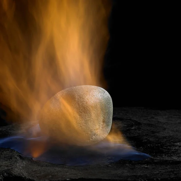 Burning Stone Black Background — Stock Photo, Image