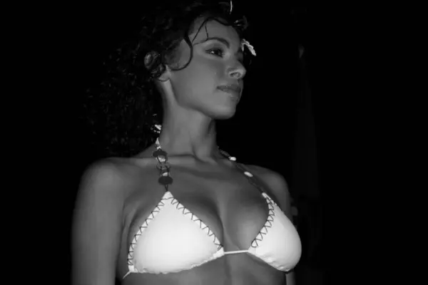 Woman Beautiful Bikini White Background — Stock Photo, Image