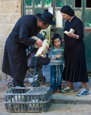 Children and adults dressed in traditional Jewish clothing clipart