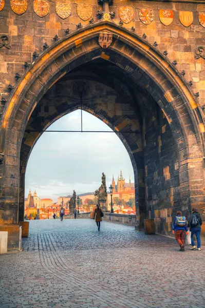 Översikt Över Gamla Prag Från Charles Bridge Sida — Stockfoto