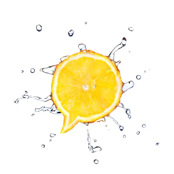 白で隔離される水滴のダイアログ ボックスの形でレモン — ストック写真