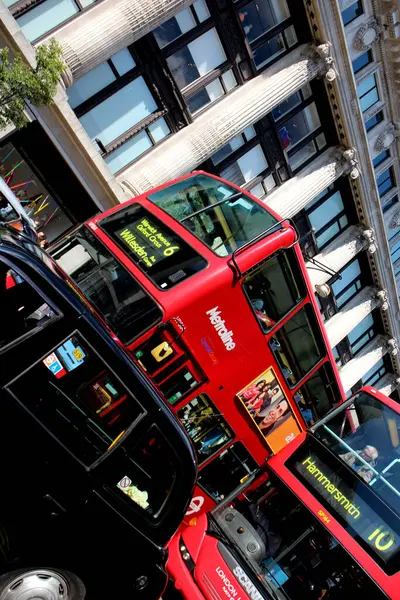 London Bus Black Taxi Oxford Street — Stock Photo, Image