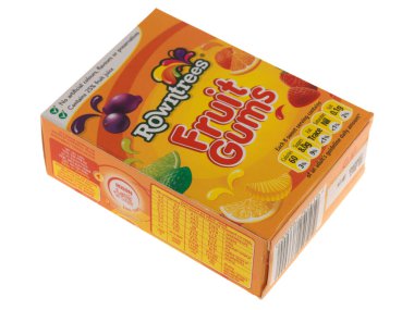 Arkaplanda Rowntrees Meyve Dişetleri, kapatın