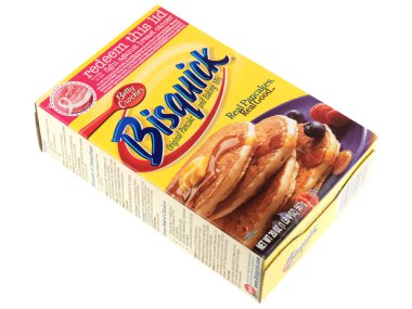 Beyaz arkaplanda Bisquick Pancake Karışımı