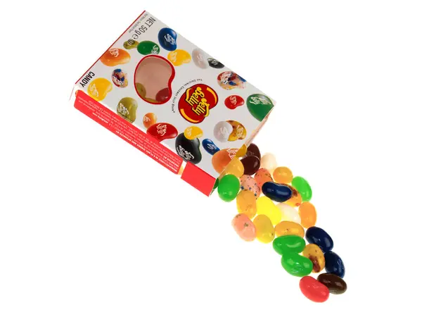 Schachtel Jelly Beans Auf Weißem Hintergrund — Stockfoto