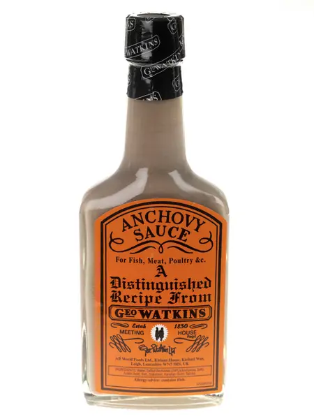 Bottle Anchovy Sauce White Background — Stock Photo, Image